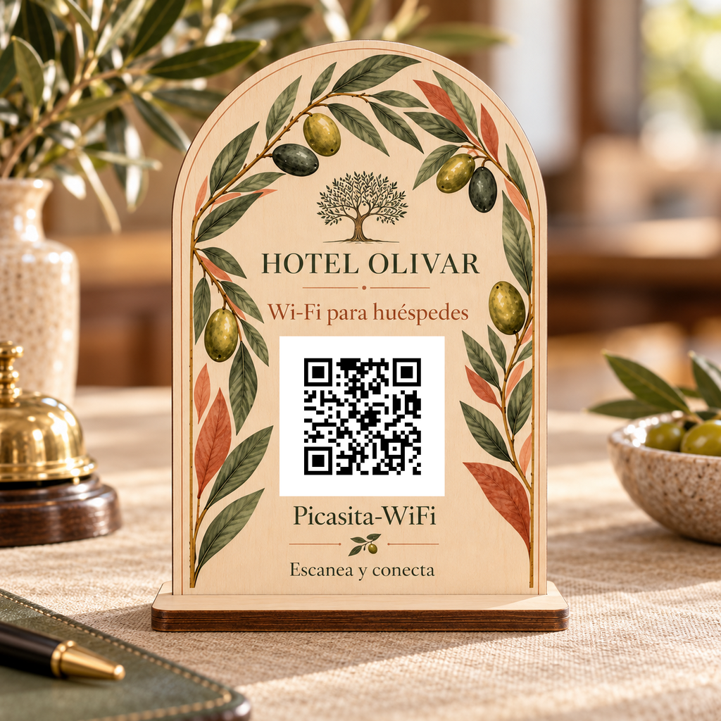 Simulated view of Botanical Wi-Fi QR sign · detail view